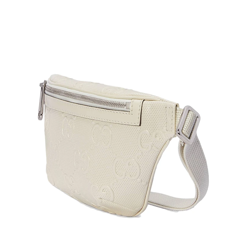 GUCCI/古驰 GG embossé系列 男女同款白色双G压纹皮革斜挎包腰包 商品