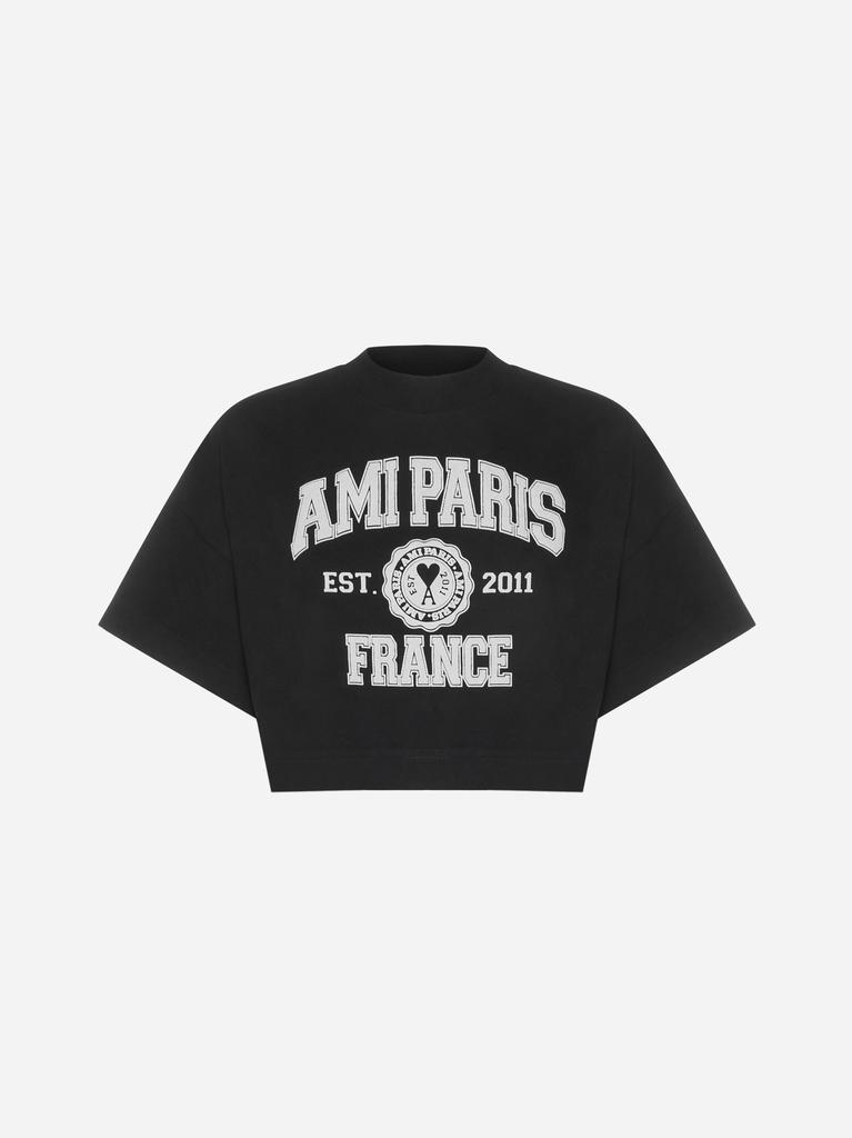 商品AMI|Logo print cotton cropped t-shirt,价格¥955,第1张图片