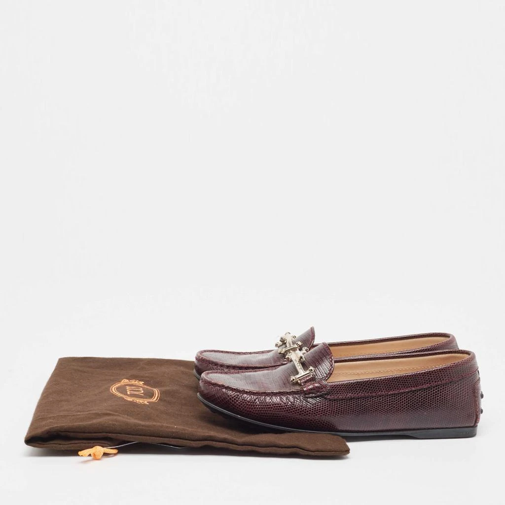 Tod's Burgundy Embossed Lizard Double T Loafers Size 37 商品