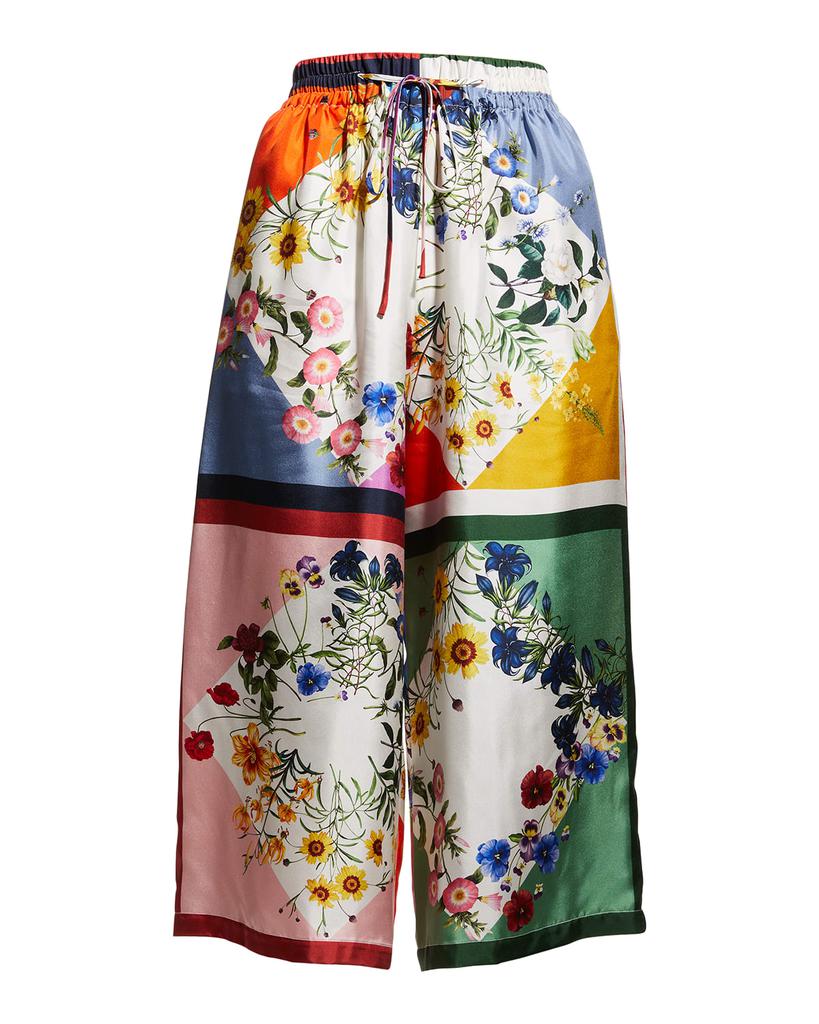 Geometric Floral Silk Twill Crop Pants商品第2张图片规格展示