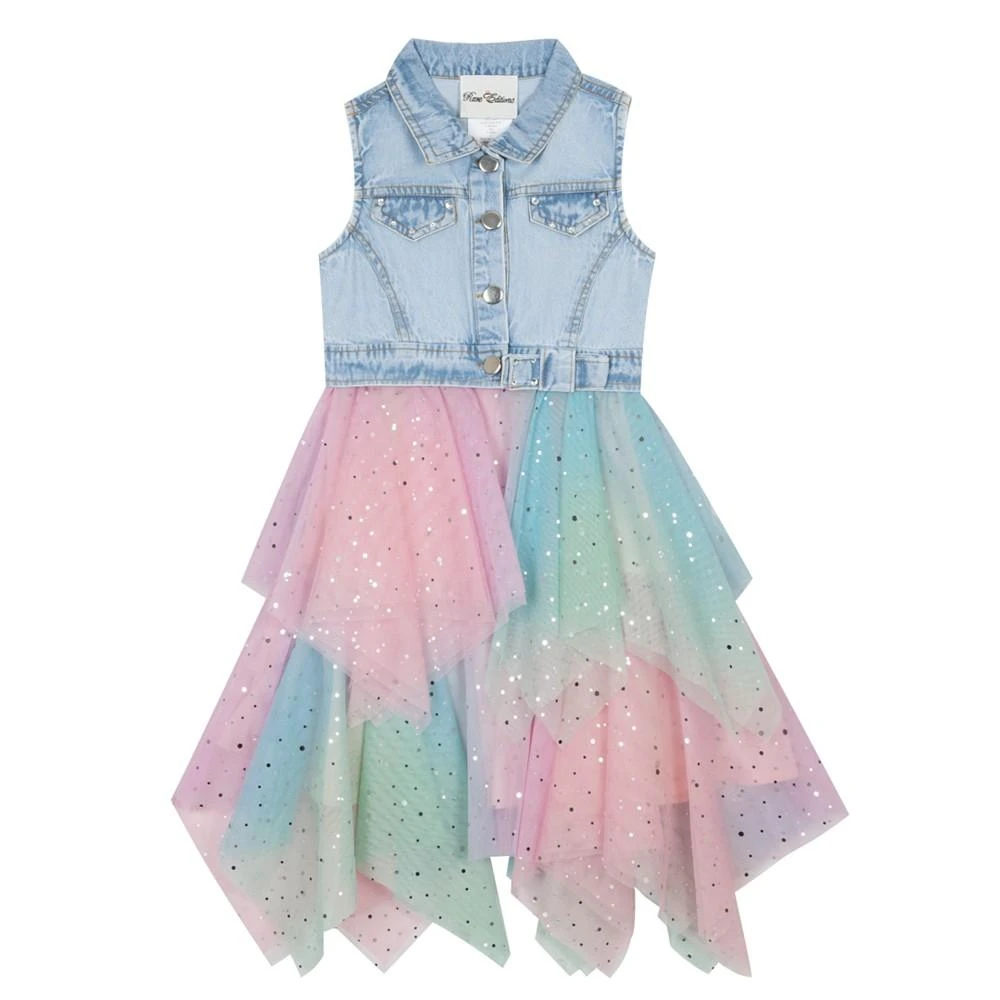 商品Rare Editions|Big Girls Denim Vest to Tiered Ombre Skirt Dress,价格¥217,第1张图片