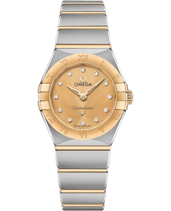 商品Omega|Omega Constellation Manhattan Quartz 25mm Champagne Dial Diamond Yellow Gold and Stainless Steel Women's Watch 131.20.25.60.58.001,价格¥34591,第1张图片