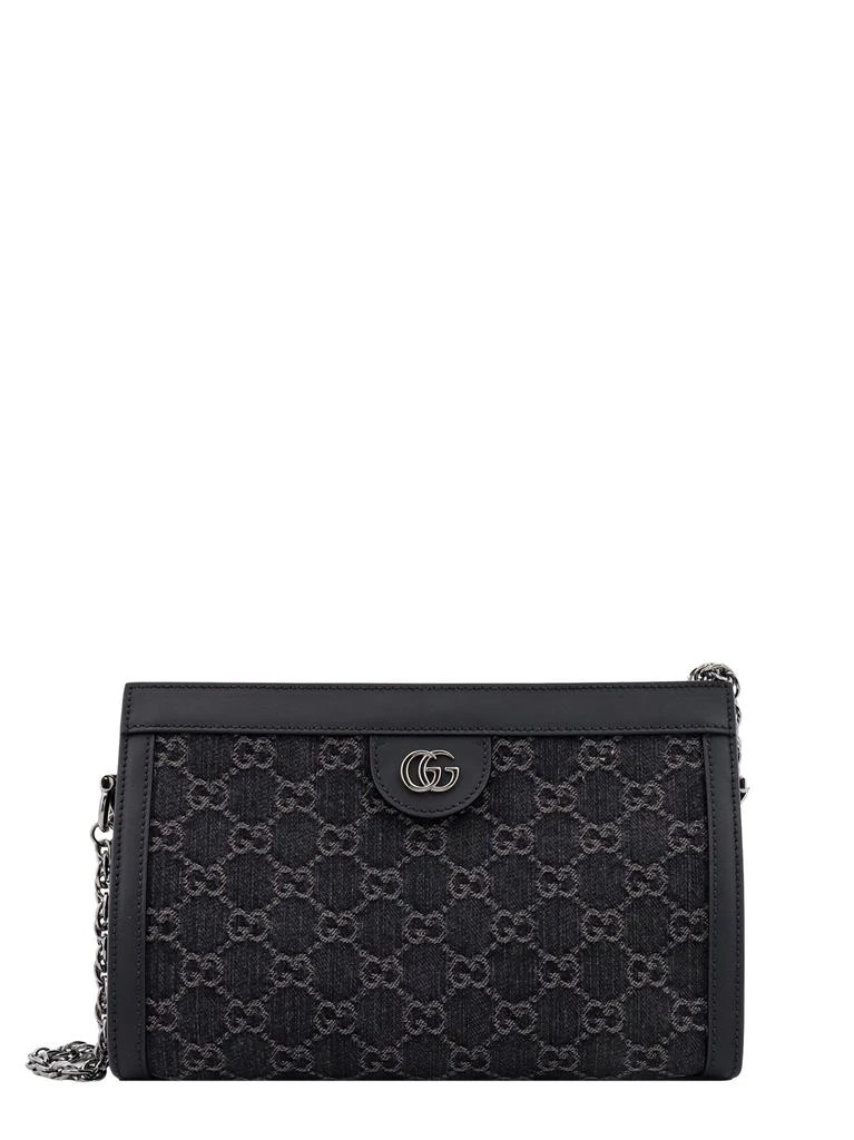 商品Gucci|GG Denim and leather shoulder bag with frontal GG logo,价格¥15199,第1张图片