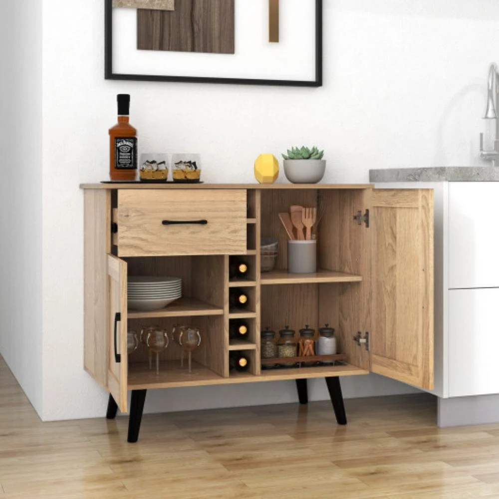 商品Hivvago|2-Door Buffet Sideboard with 6-Bottle Wine Rack Drawer,价格¥1579,第2张图片详细描述