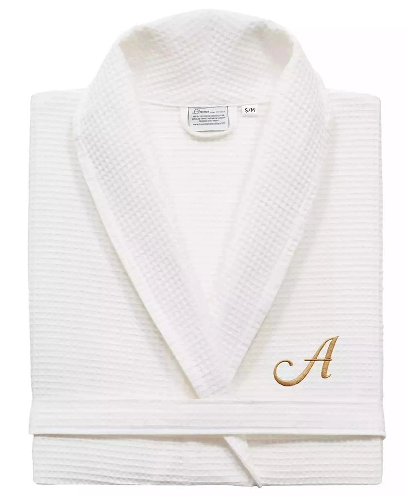 商品Linum Home Textiles|Personalized Unisex Gold Embroidered Turkish Cotton Waffle Weave Bathrobe,价格¥581,第1张图片