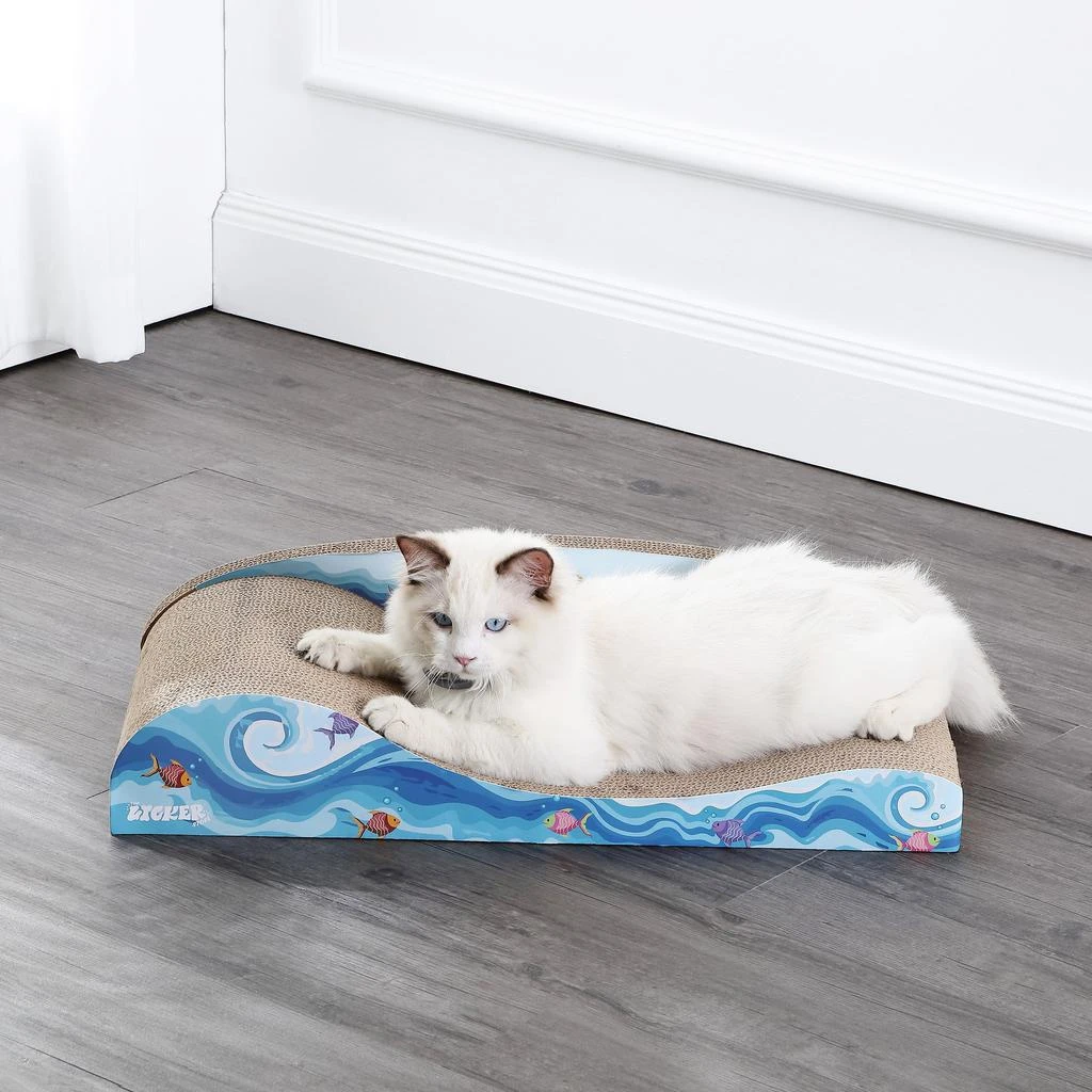 商品THE LICKER STORE|Kokomo 23.75" Coastal Cardboard Lounge Bed Cat Scratcher with Catnip, Blue,价格¥366,第1张图片
