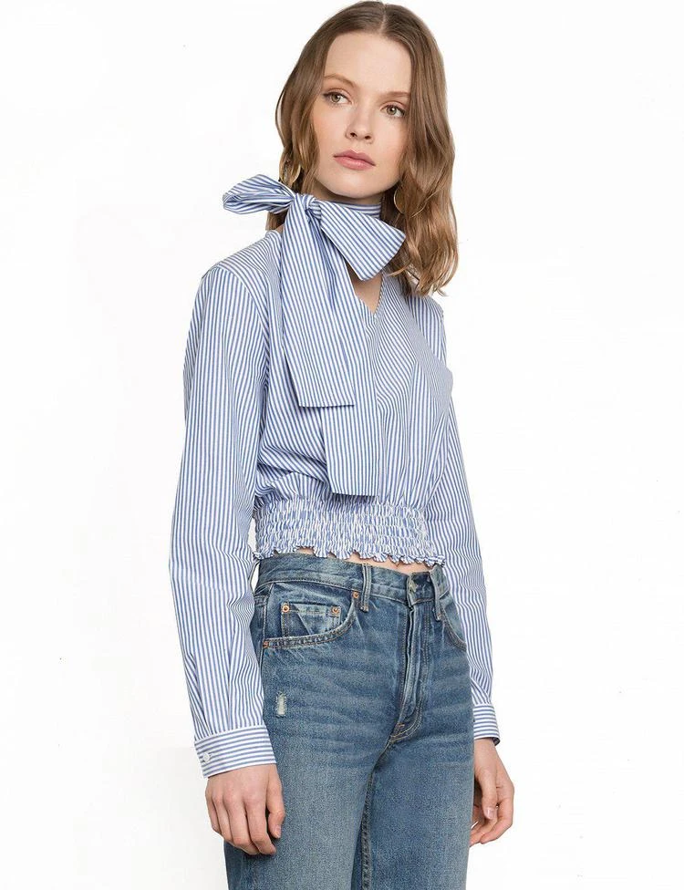 商品Pixie Market|Side Choker Bow Striped Smocked Top,价格¥455,第1张图片