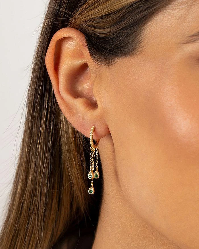 商品By Adina Eden|Green Teardrop Chain Charm Pavé Hoop Earrings in 14K Gold Plated Sterling Silver,价格¥242,第2张图片详细描述