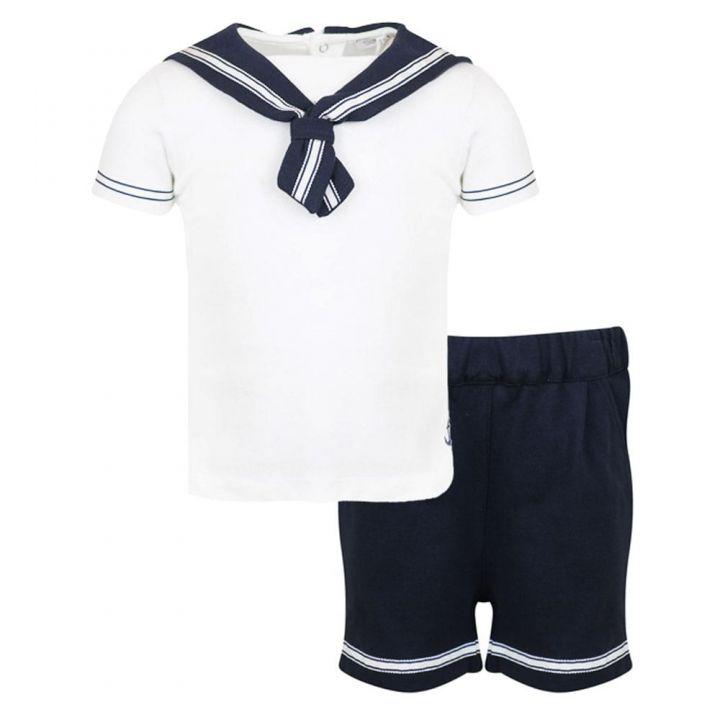 White & Navy T Shirt & Shorts Sailor Set商品第1张图片规格展示