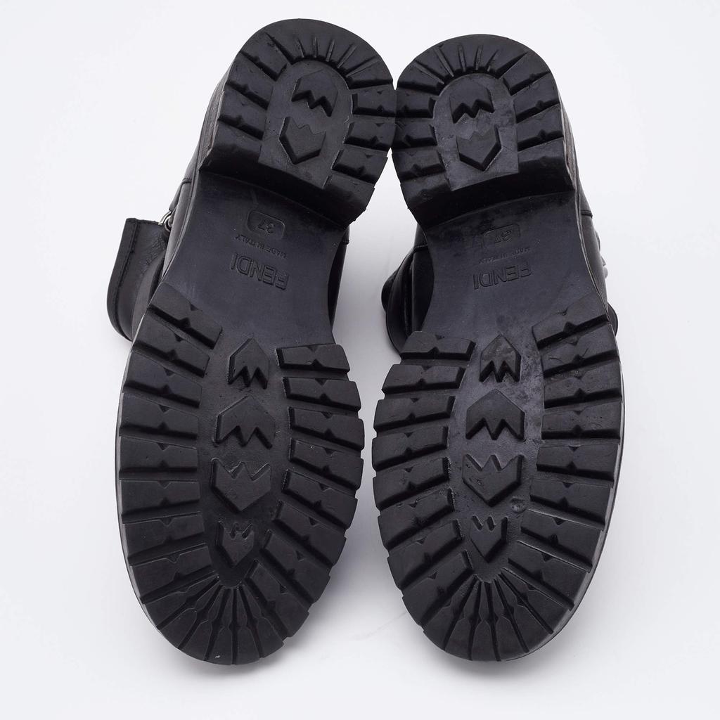 Fendi Black Leather Combat Ankle Boots Size 37商品第6张图片规格展示