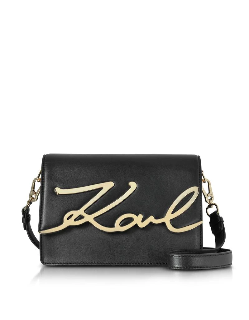 商品Karl Lagerfeld Paris|黑色皮革K Logo单肩包,价格¥1545,第1张图片