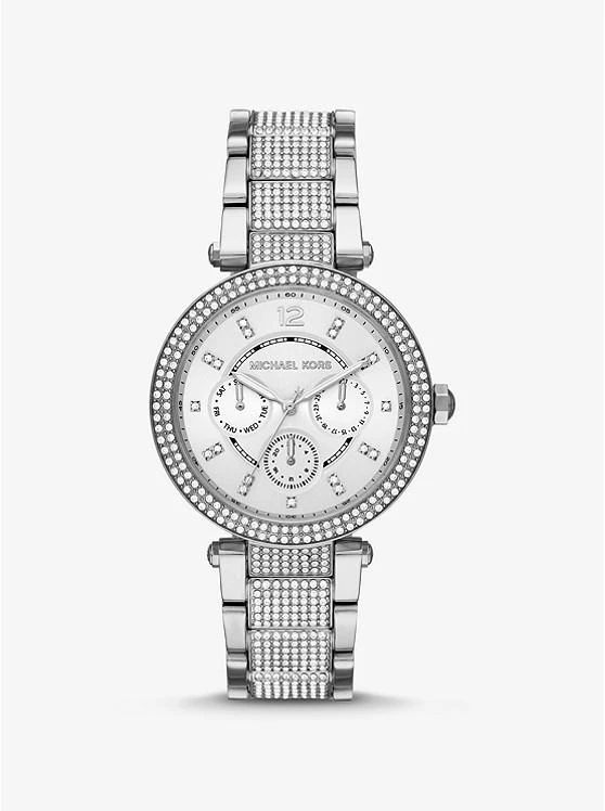 商品Michael Kors|Oversized Parker Pavé Silver-Tone Watch,价格¥1118,第1张图片