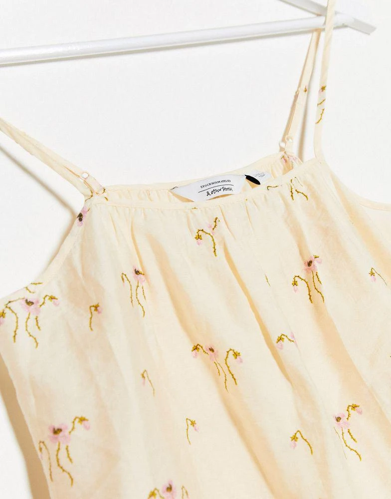 商品& Other Stories|& Other Stories floral embroidered swing cami in cream,价格¥91,第4张图片详细描述