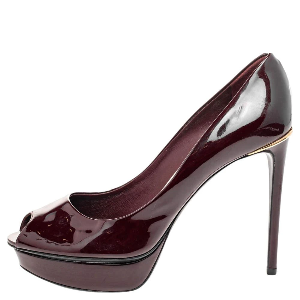 商品[二手商品] Louis Vuitton|Louis Vuitton Burgundy Patent Leather Eyeline Peep Toe Platform Pumps Size 39,价格¥2572,第2张图片详细描述