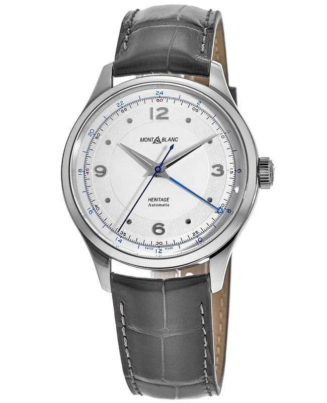 商品MontBlanc|Montblanc Heritage GMT Automatic Silver Dial Leather Strap Men&apos;s Watch 119948,价格¥9639,第1张图片