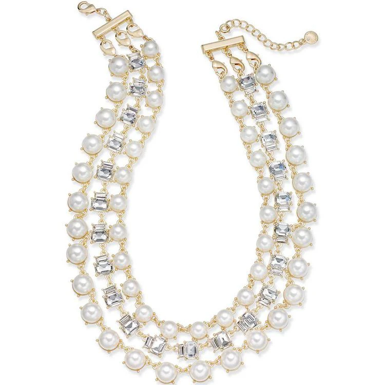 商品Charter Club|Gold-Tone Crystal & Imitation Pearl Triple-Row Necklace, Created for Macy's,价格¥156,第1张图片