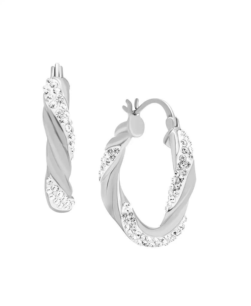 商品Essentials|Clear Crystal Twisted Click Top Hoop Earring in Silver Plate or Gold Plate,价格¥133,第1张图片