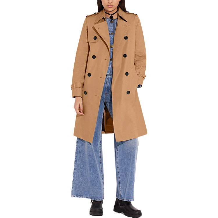 商品[国内直发] Coach|蔻驰 SS23 纯色双排扣中长款风衣 女款,价格¥3501,第4张图片详细描述