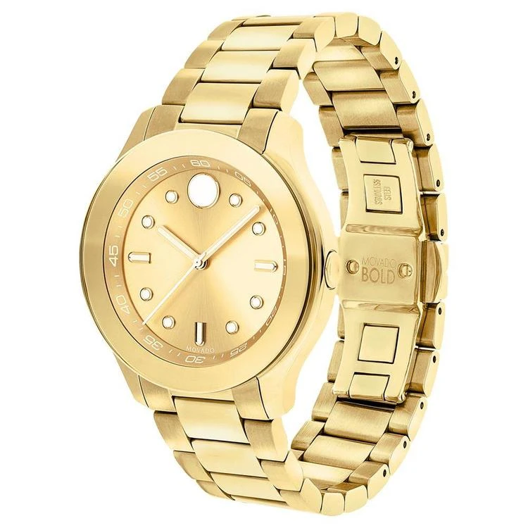 商品Movado|Men's Swiss Bold Gold-Tone Stainless Steel Bracelet Watch 38mm 3600416,价格¥3744,第2张图片详细描述