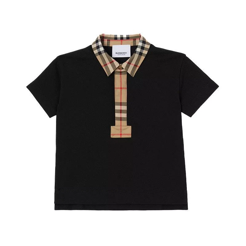 商品Burberry|黑色复古格纹领口polo衫,价格¥2282,第1张图片