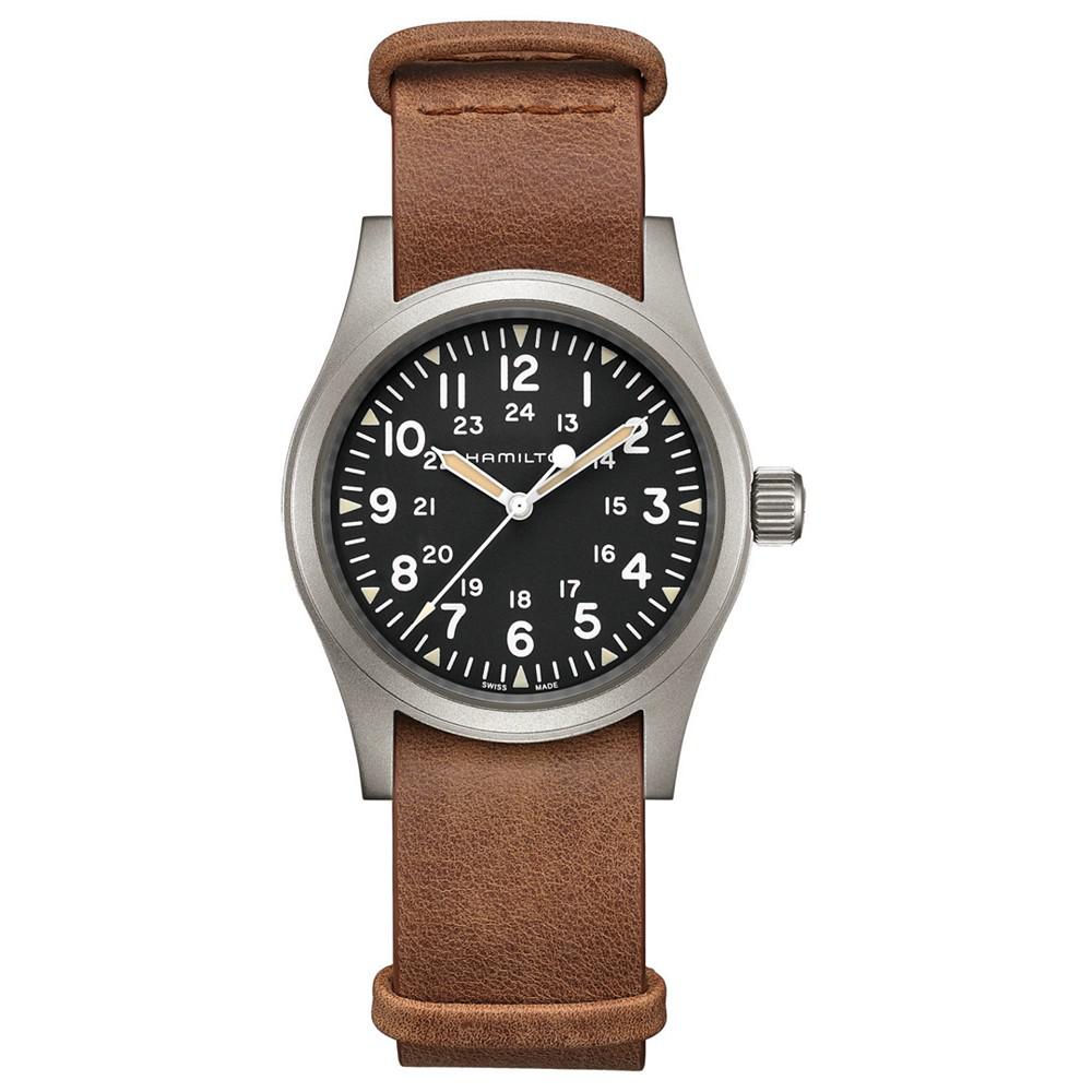 Unisex Swiss Mechanical Khaki Field Brown Leather Strap Watch 38mm商品第1张图片规格展示