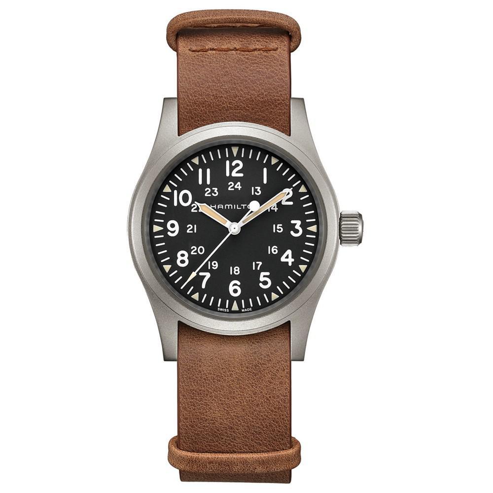 商品Hamilton|Unisex Swiss Mechanical Khaki Field Brown Leather Strap Watch 38mm,价格¥3929,第1张图片