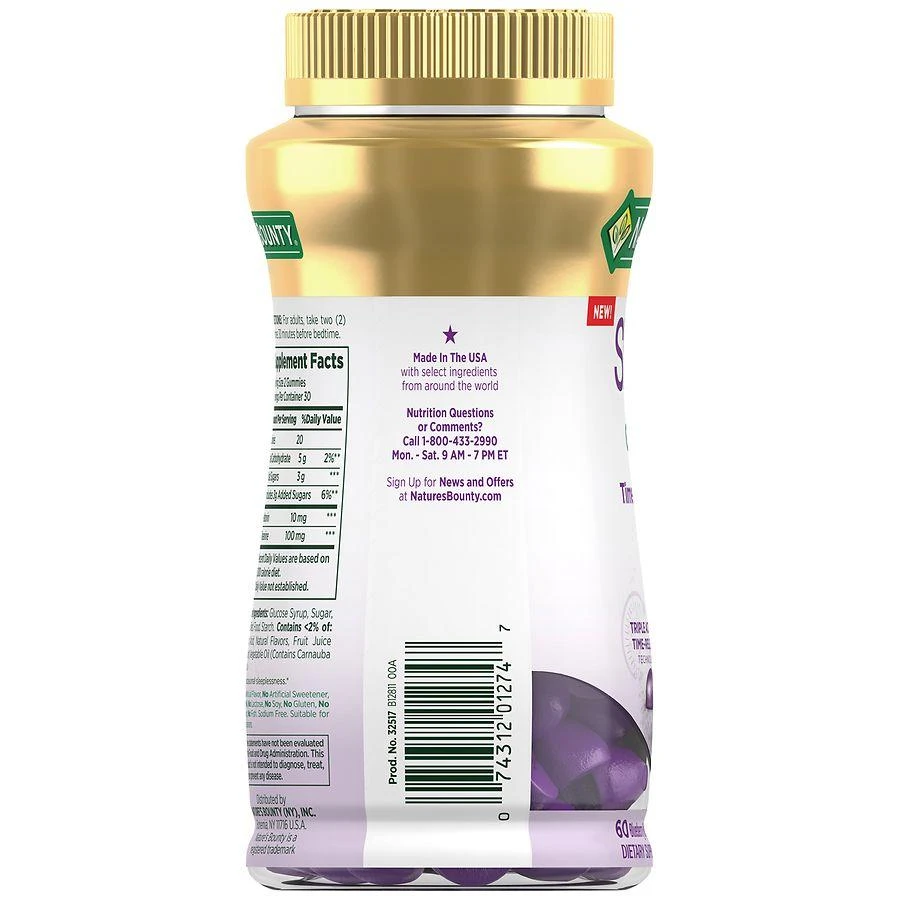商品Nature's Bounty|Sleep3 10 mg Melatonin Gummies, Drug-Free Blueberry,价格¥149,第2张图片详细描述