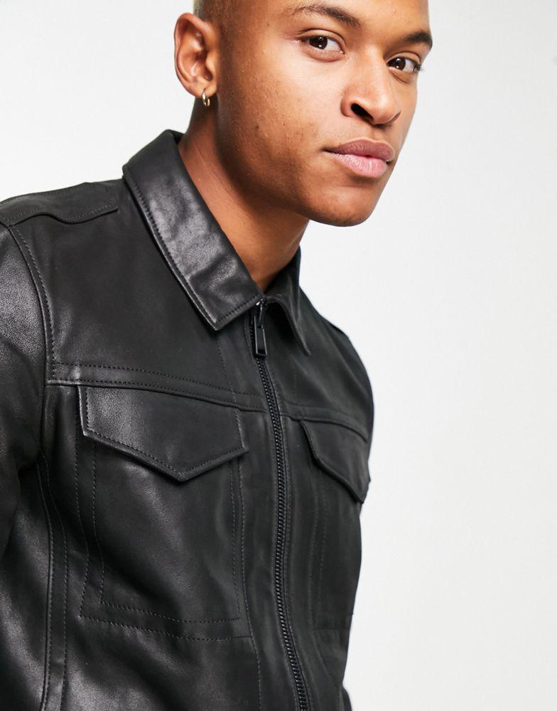 BOSS Orange Jobean leather zip through jacket in black商品第2张图片规格展示