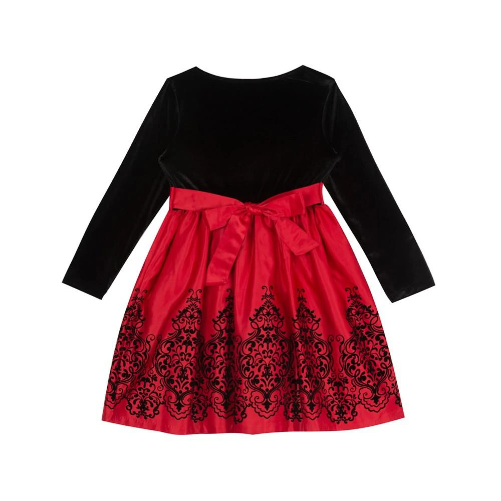 商品Rare Editions|Little Girls Long Sleeve Velvet Bodice with Satin Skirt Dress,价格¥150,第2张图片详细描述