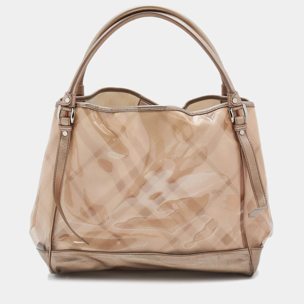 商品[二手商品] Burberry|Burberry Metallic Beige Exploded Check PVC and Leather Tote,价格¥1125,第4张图片详细描述