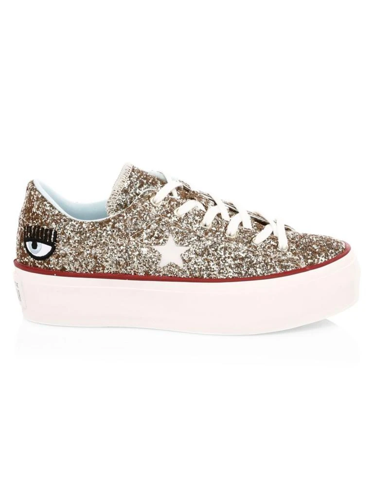 商品Converse|Chiara Ferragni One Star Glitter Leather Platform Sneakers,价格¥514,第1张图片