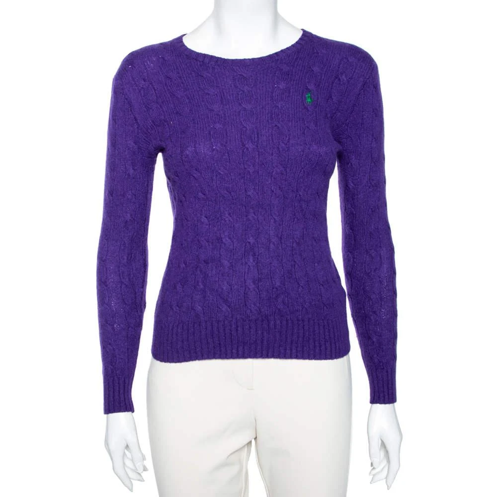 商品[二手商品] Ralph Lauren|Polo Ralph Lauren Purple Cable Knit Wool Long Sleeve Sweater M,价格¥808,第1张图片