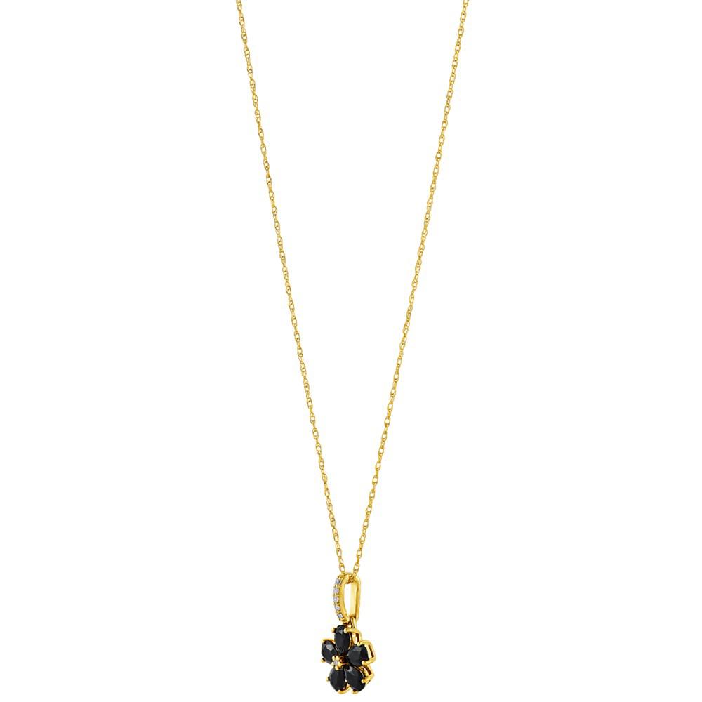 Onyx & Diamond Accent Flower 18" Pendant Necklace in 10k Gold商品第2张图片规格展示