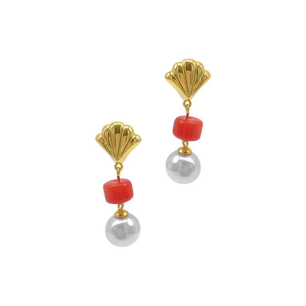 商品ADORNIA|Adornia Pearl and Shell Drop Drop Earrings gold,价格¥65,第1张图片