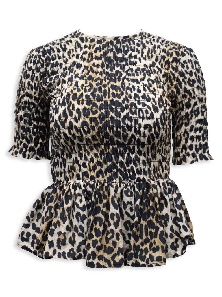 商品[二手商品] Ganni|Ganni Leopard Print Smocked Peplum Top In Animal Print Cotton,价格¥814,第1张图片