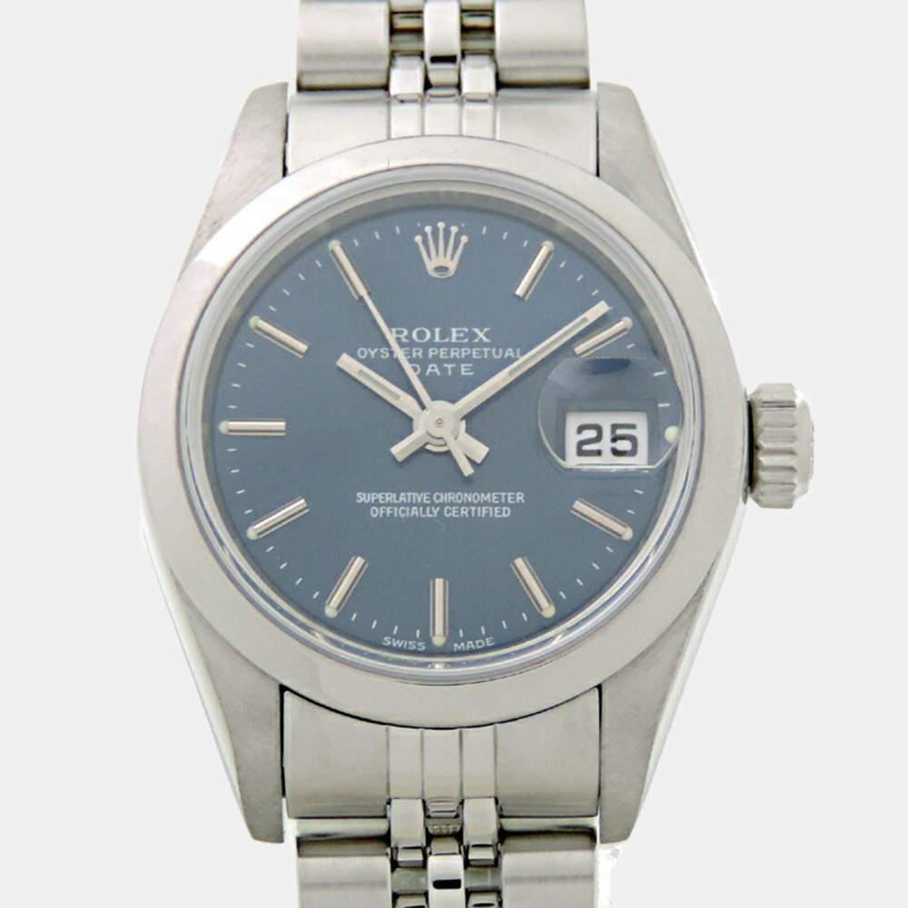 Rolex Blue Stainless Steel Oyster Perpetual Date 79160 Automatic Women's Wristwatch 26 mm商品第1张图片规格展示