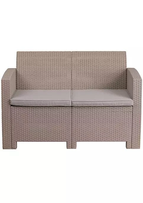 商品Flash Furniture|Furniture Flash Furniture Light Gray Faux Rattan Loveseat With All Weather Light Gray Cushions,价格¥3895,第5张图片详细描述
