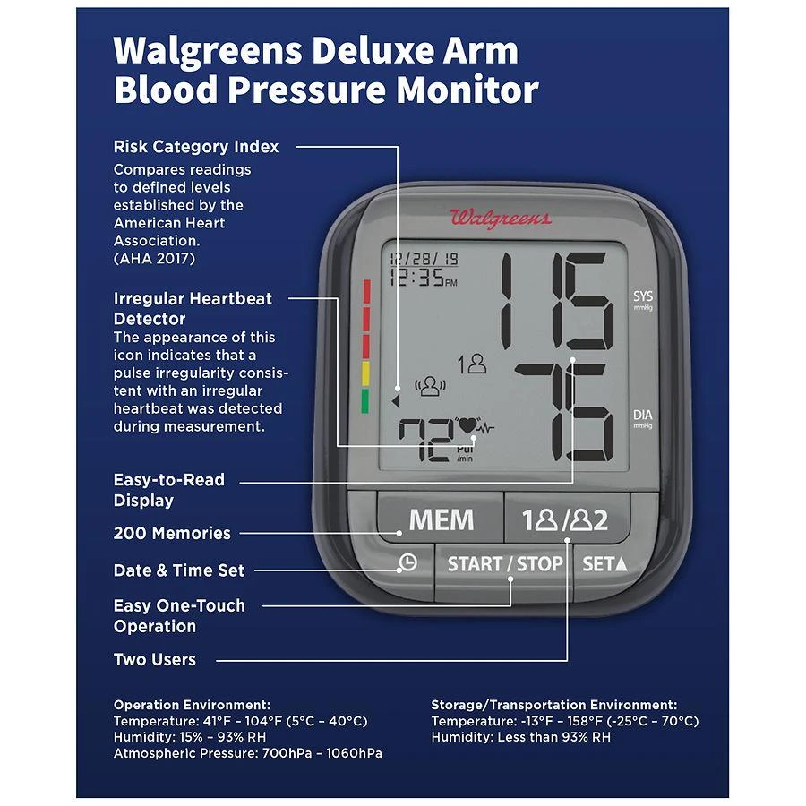 商品Walgreens|Deluxe Arm Blood Pressure Monitor,价格¥502,第2张图片详细描述