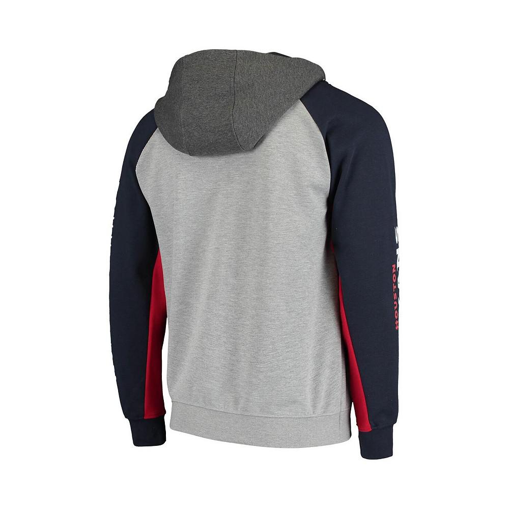 Men's Heathered Gray and Navy Houston Texans Color Block Quarter-Zip Pullover Hoodie商品第3张图片规格展示