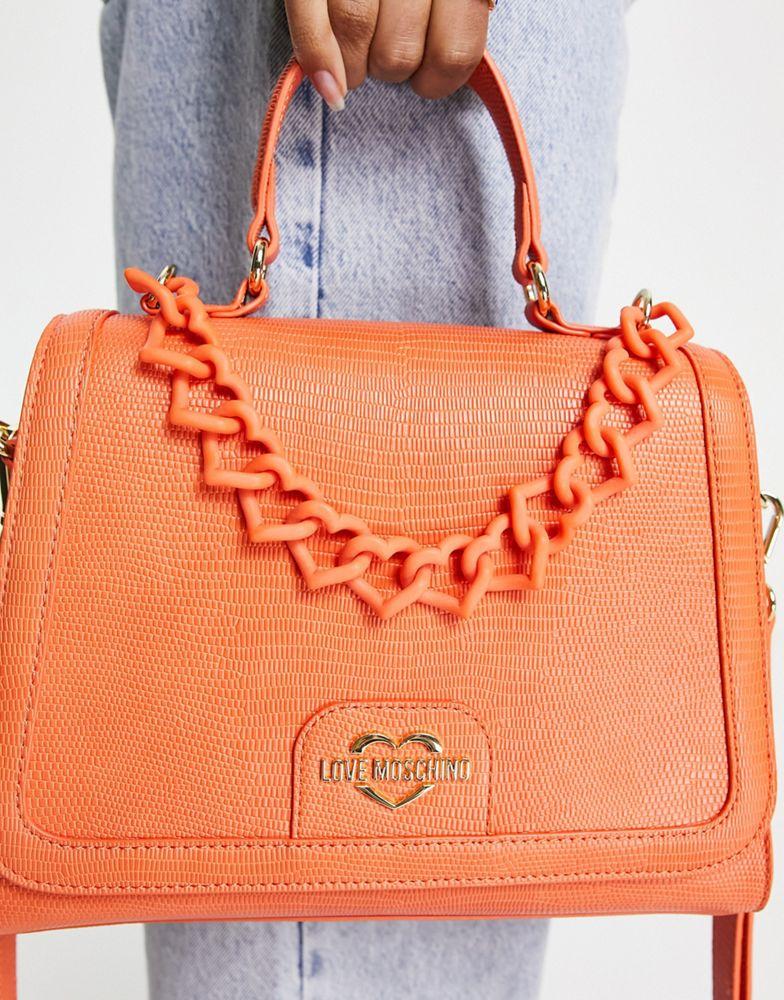 Love Moschino top handle chain detail crossbody bag in orange商品第2张图片规格展示