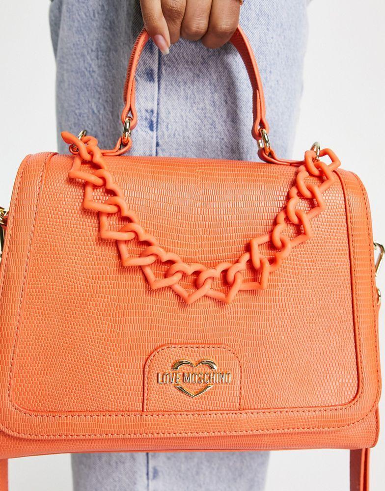 商品Moschino|Love Moschino top handle chain detail crossbody bag in orange,价格¥1028,第4张图片详细描述