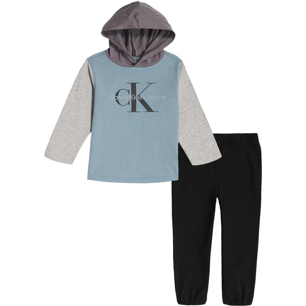 商品Calvin Klein|Little Boys Color Block Hooded T-shirt and Twill Joggers, 2 Piece Set,价格¥299,第1张图片