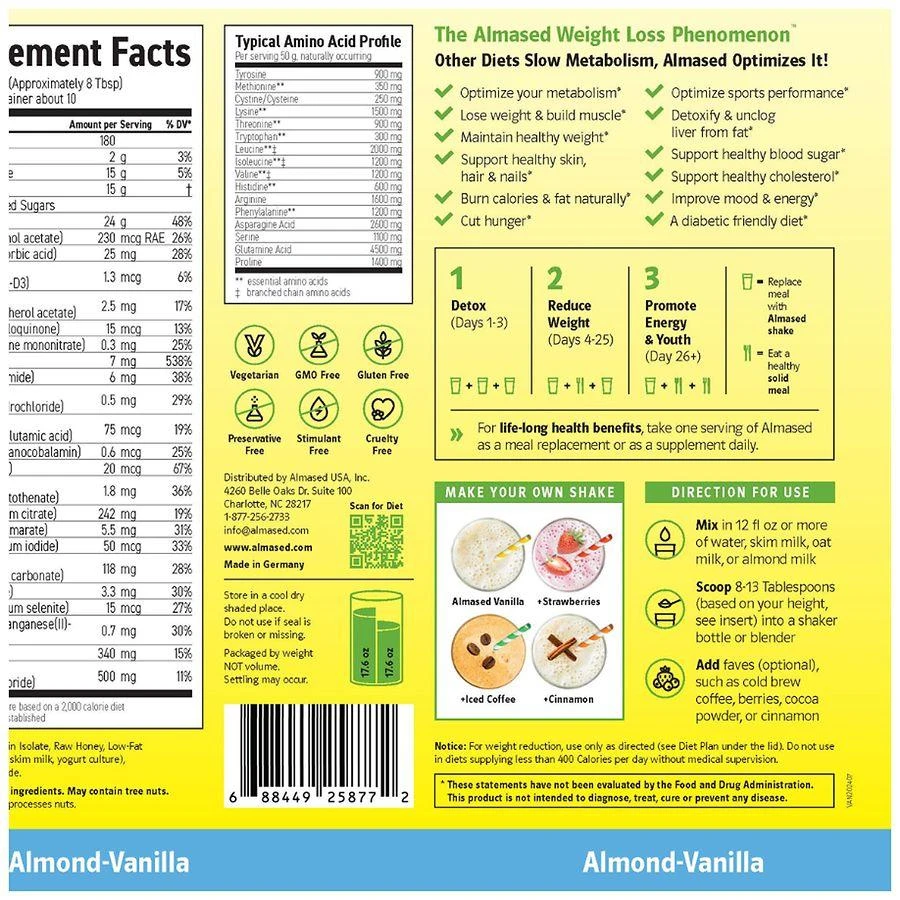 商品Almased|Natural Health & Weight Loss Meal Replacement Protein Shake,价格¥262,第4张图片详细描述