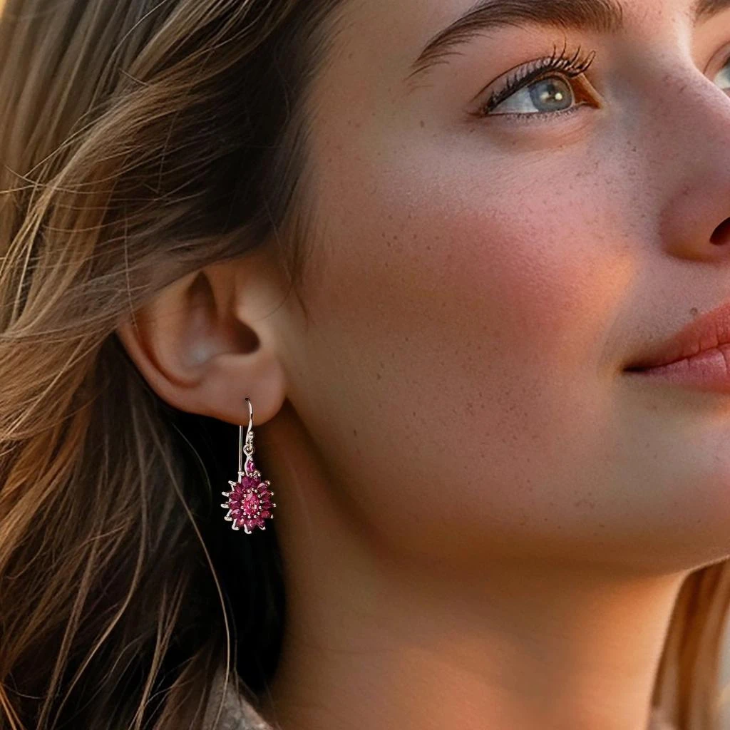 商品Ross-Simons|Rhodolite Garnet and . Pink Topaz Flower Drop Earrings in Sterling Silver,价格¥995,第2张图片详细描述