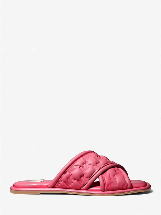 商品Michael Kors|Gideon Logo Embossed Faux Leather Slide Sandal,价格¥437,第4张图片详细描述