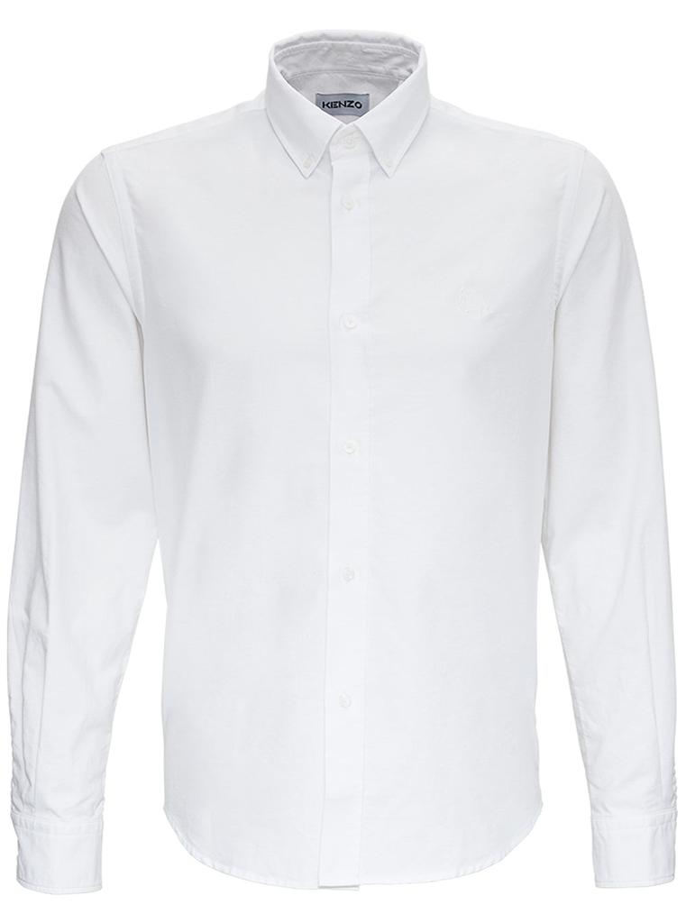 White Cotton Piquet Shirt with Button Down Collar and Tiger Embroidery商品第1张图片规格展示