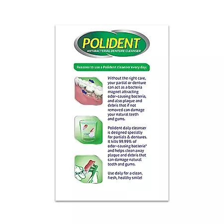 商品Polident|Polident 3-Minute Triple-Mint Antibacterial Denture Cleanser, Effervescent Tablets, 120 ct., 2 pk.,价格¥83,第4张图片详细描述