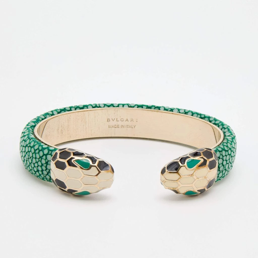 商品[二手商品] BVLGARI|Bvlgari Serpenti Forever Gold Plated Green Galuchat Leather Cuff Bracelet,价格¥3088,第1张图片