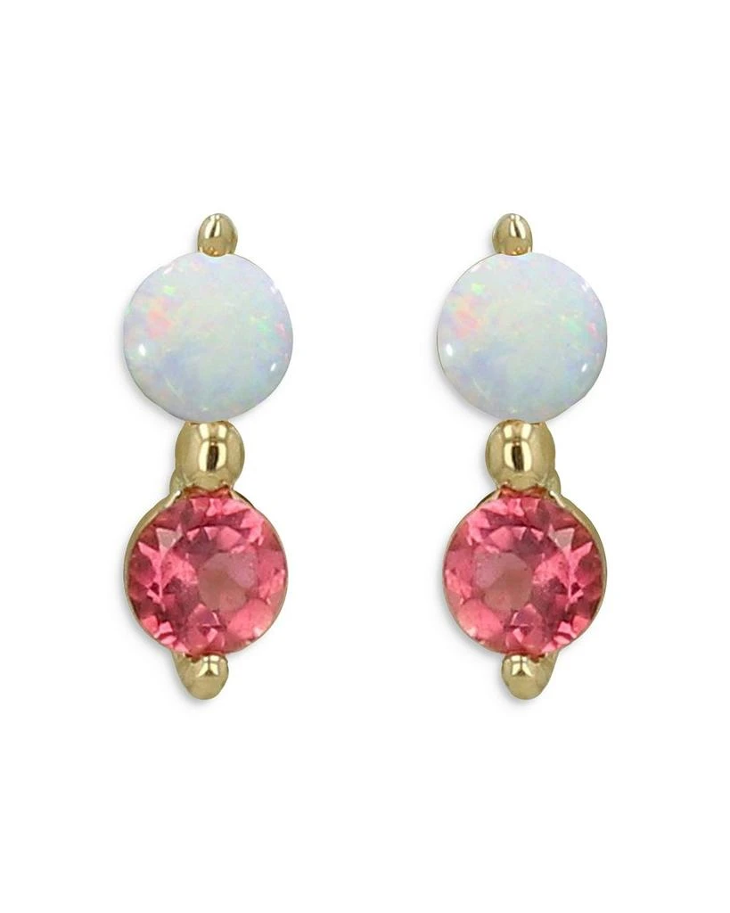 商品Moon & Meadow|14K Yellow Gold Opal & Pink Tourmaline Stud Earrings,价格¥1021,第1张图片详细描述