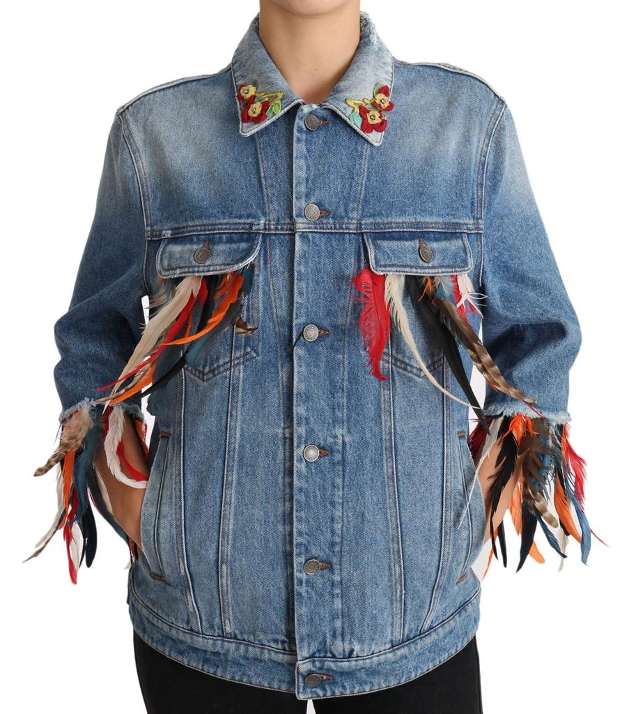 商品Dolce & Gabbana|Dolce & Gabbana  DENIM Blue Jeans Feather Floral Jacket,价格¥5249,第1张图片